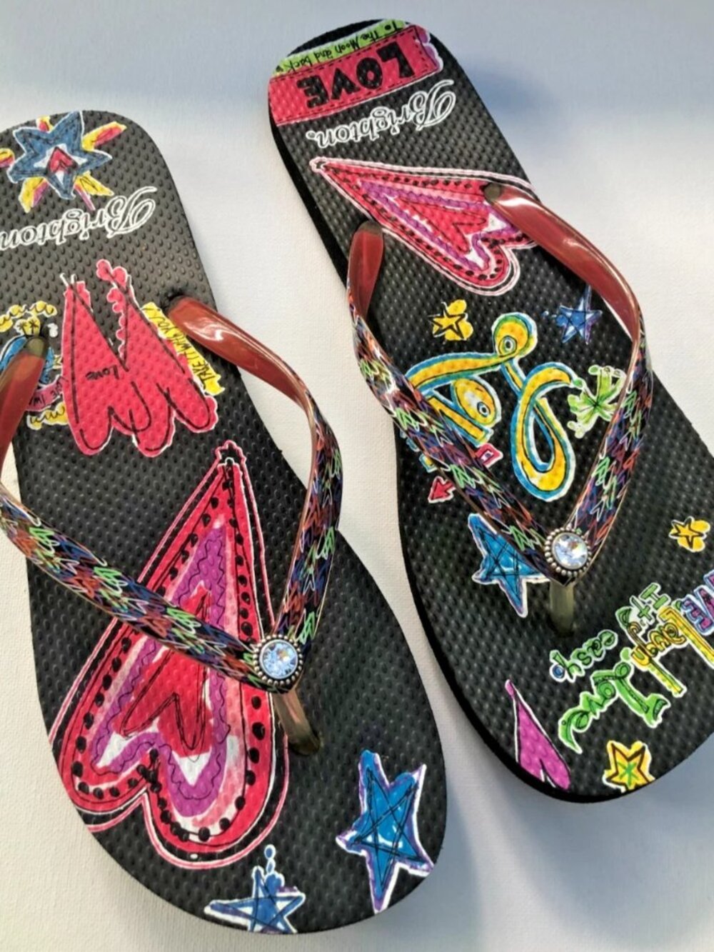 BRIGHTON Multicolor  Crystal Rhinestone Love Sandals / Flip Flops Size 9